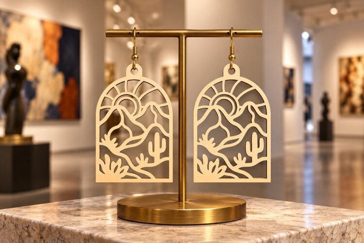 Arch Desert Agave Mountain Wooden Earrings Laser Cut SVG example image 1