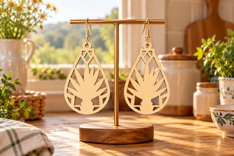 Teardrop Desert Agave Floral Wooden Earrings Laser Cut SVG
