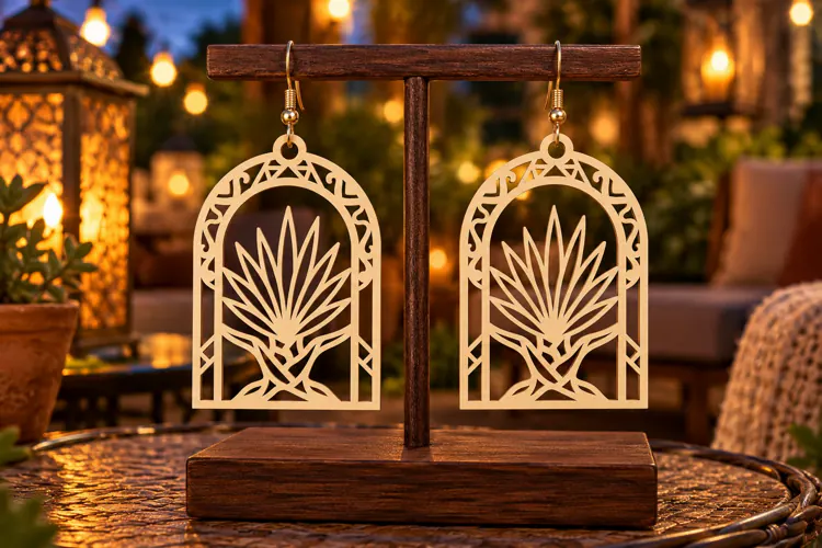 Arch Desert Agave Mountain Wooden Earrings Laser Cut SVG