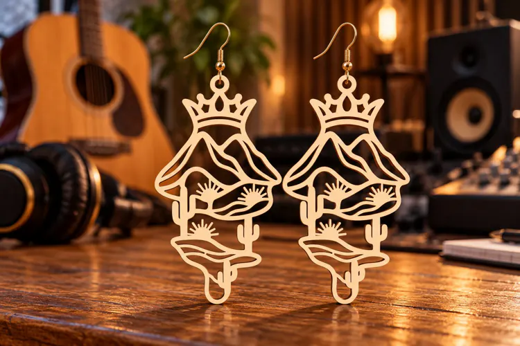 Crown Desert Agave Mushroom Wooden Earrings Laser Cut SVG
