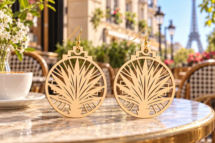 Round Desert Agave Mountain Wooden Earrings Laser Cut SVG