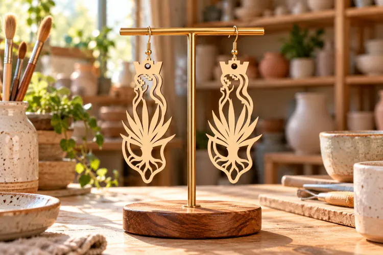 Long Drop Desert Agave Wooden Earrings Laser Cut SVG