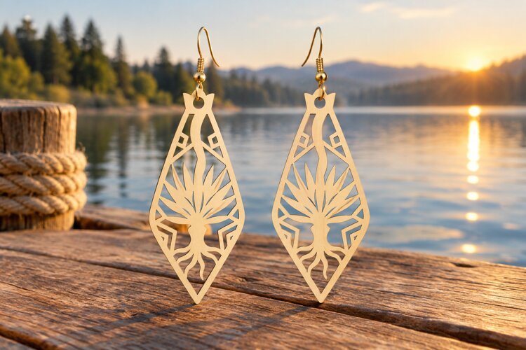 Diamond Desert Agave Mountain Wooden Earrings Laser Cut SVG example image 1