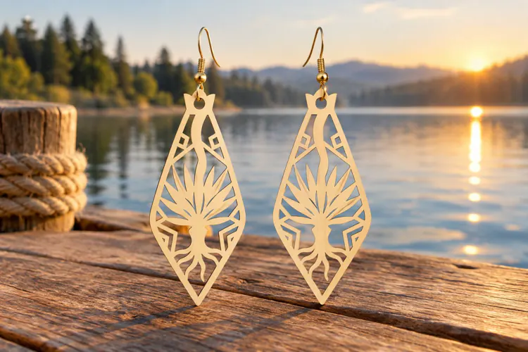 Diamond Desert Agave Mountain Wooden Earrings Laser Cut SVG