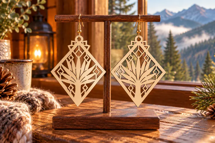 Diamond Desert Agave Mountain Wooden Earrings Laser Cut SVG