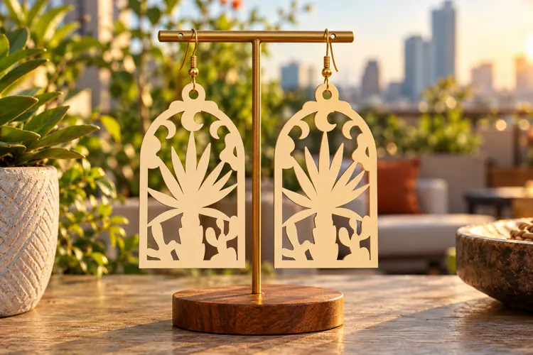 Arch Desert Agave Mountain Wooden Earrings Laser Cut SVG
