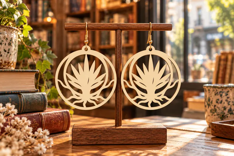 Round Desert Agave Mountain Wooden Earrings Laser Cut SVG