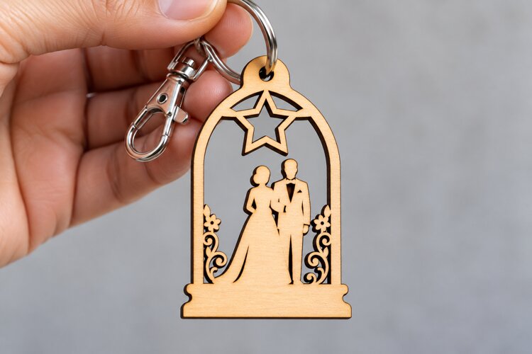 Arch Floral Wedding Couple Laser Cut Keychain SVG example image 1