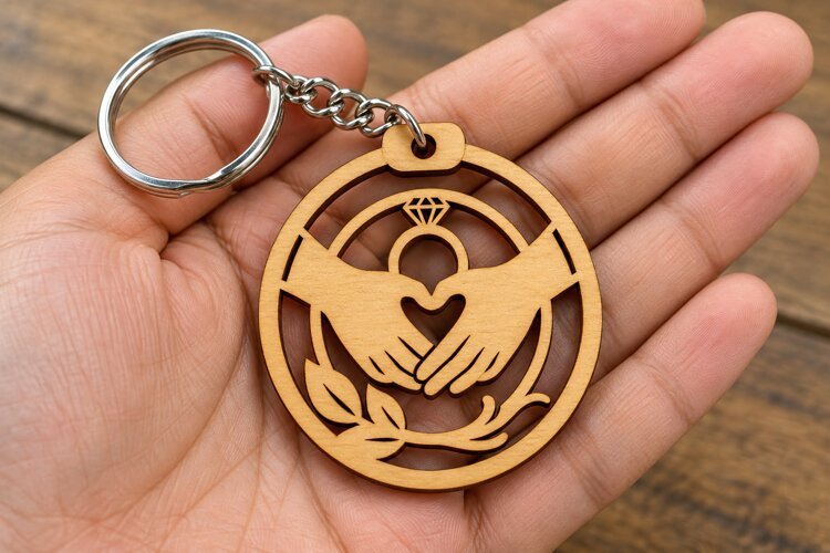 Round Heart Hands Engagement Ring Laser Cut Keychain SVG example image 1
