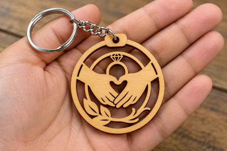 Round Heart Hands Engagement Ring Laser Cut Keychain SVG