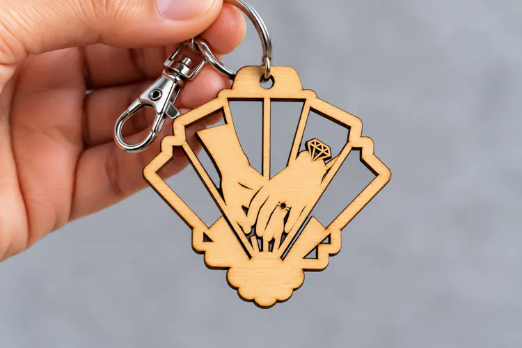 Art Deco Fan Holding Hands Laser Cut Keychain SVG