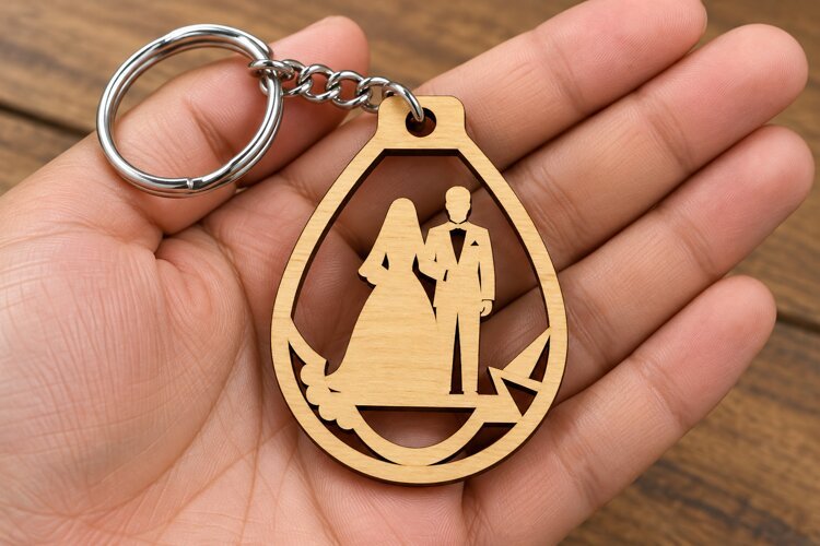 Teardrop Drop Frame Wedding Couple Laser Cut Keychain SVG example image 1