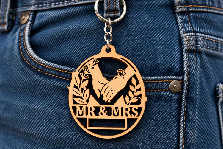 Round Mr & Mrs Holding Hands Laser Cut Keychain SVG