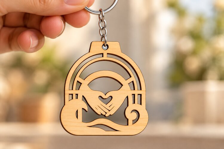 Arch Dome Heart Hands Laser Cut Keychain SVG example image 1
