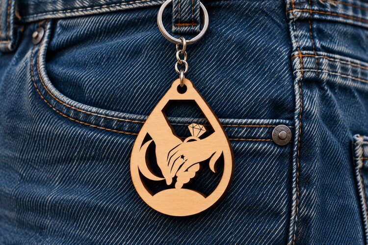 Teardrop Drop Frame Holding Hands Laser Cut Keychain SVG example image 1