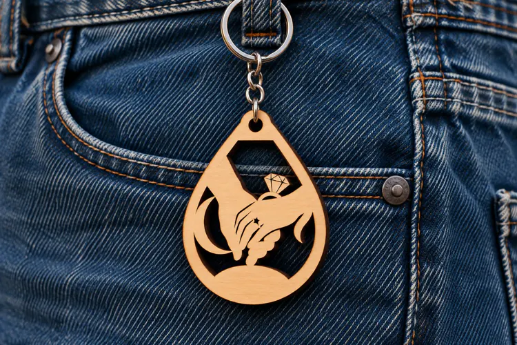 Teardrop Drop Frame Holding Hands Laser Cut Keychain SVG