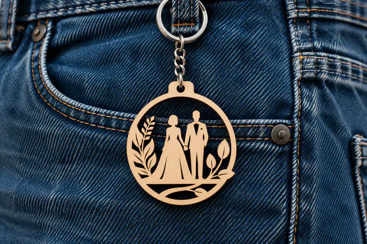Round Frame Wedding Couple Keychain Laser Cut SVG