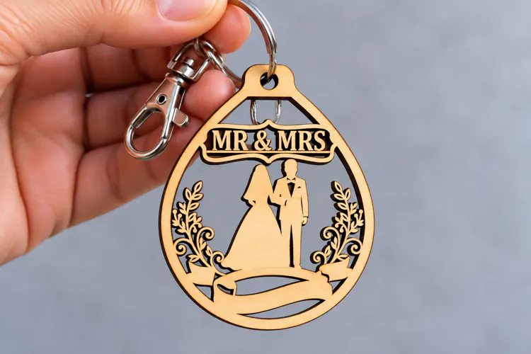 Teardrop Arch Bride Groom Mr & Mrs Keychain Laser Cut SVG