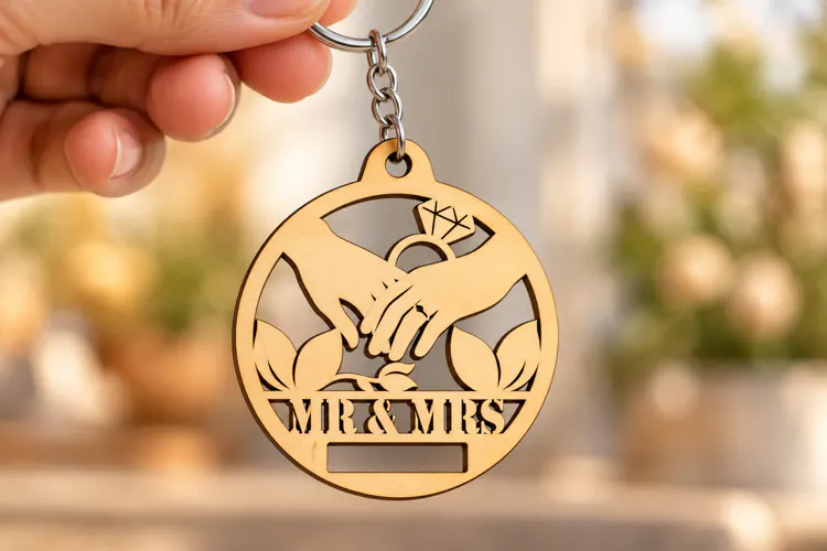 Round Holding Hands Ring Mr & Mrs Keychain Laser Cut SVG