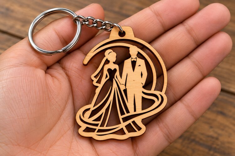 Crescent Moon Wedding Couple Keychain Laser Cut SVG example image 1