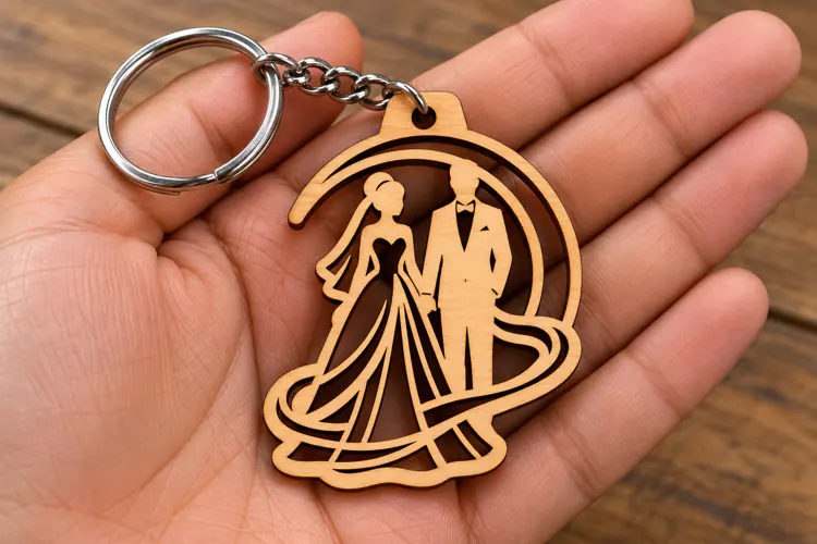 Crescent Moon Wedding Couple Keychain Laser Cut SVG