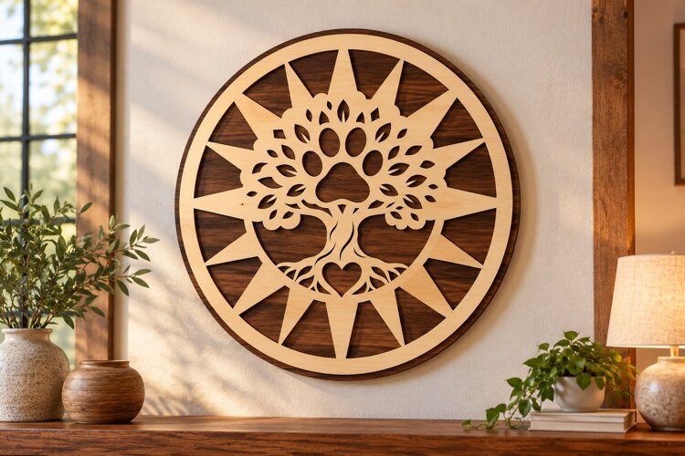 Round Paw Print Tree Laser Cut SVG paw print tree svg, pet example image 1