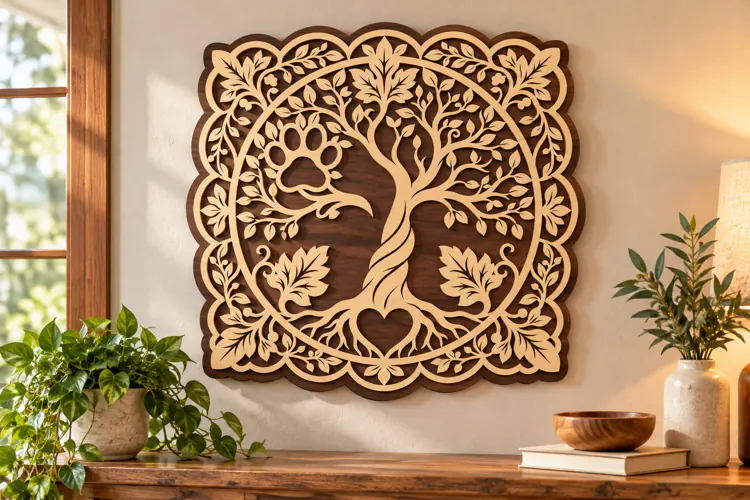 Square Floral Tree Panel Laser Cut SVG square tree panel svg