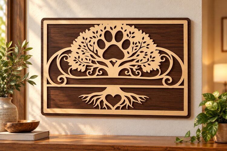 Rectangular Paw Print Tree Monogram SVG rectangular tree svg example image 1