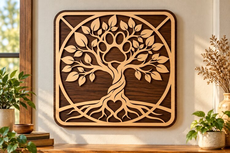 Square Paw Print Tree Laser Cut SVG square paw tree svg example image 1