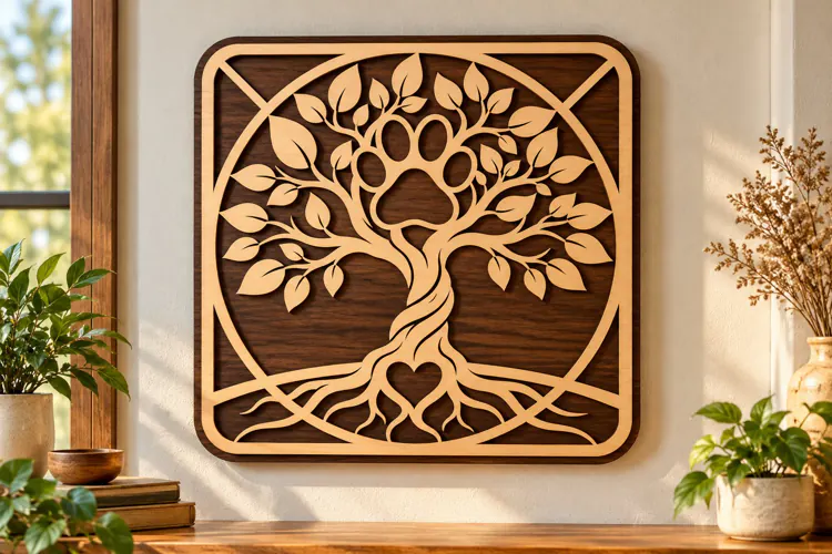Square Paw Print Tree Laser Cut SVG square paw tree svg