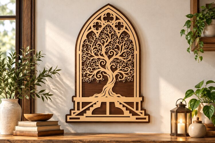 Gothic Arch Tree of Life Panel SVG gothic arch tree svg, cat example image 1