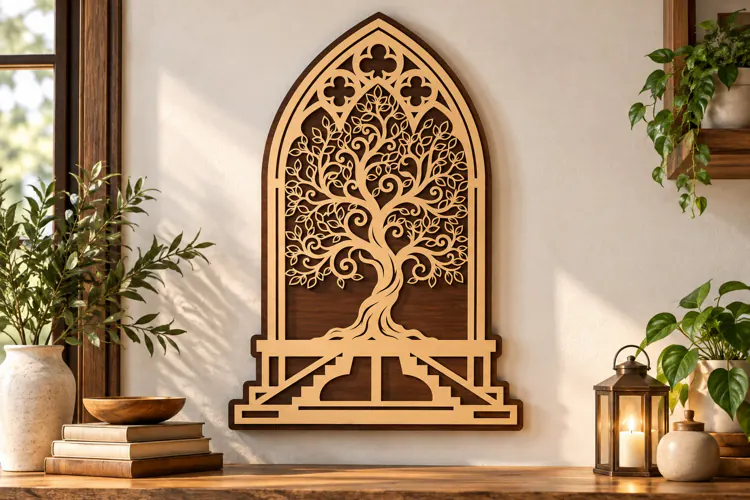 Gothic Arch Tree of Life Panel SVG gothic arch tree svg, cat