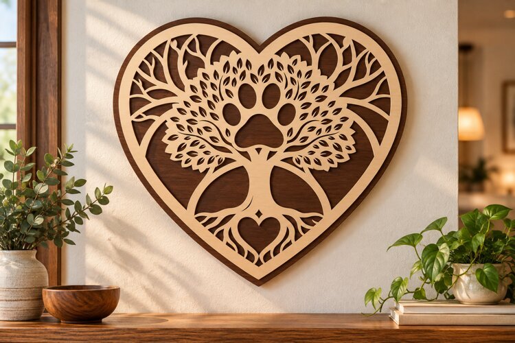 Heart Paw Print Tree Laser Cut SVG heart paw tree svg, pet example image 1
