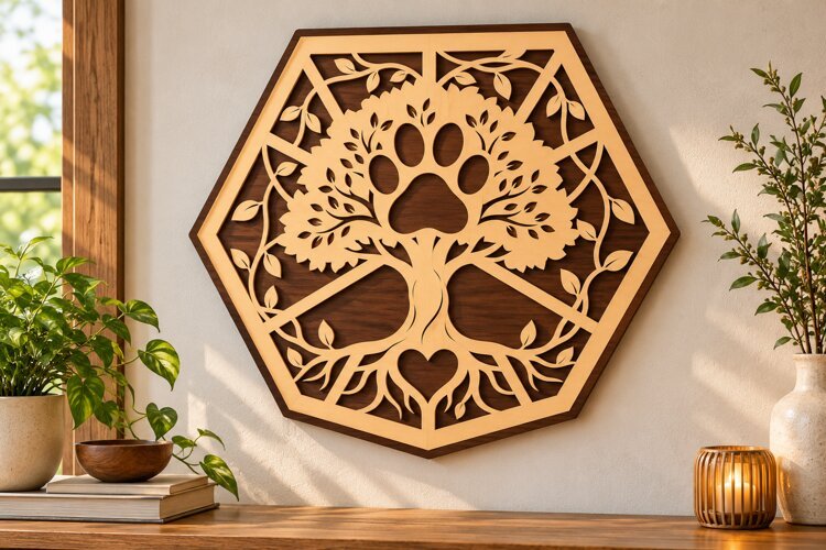 Hexagon Paw Print Tree Laser Cut SVG hexagon paw tree svg example image 1