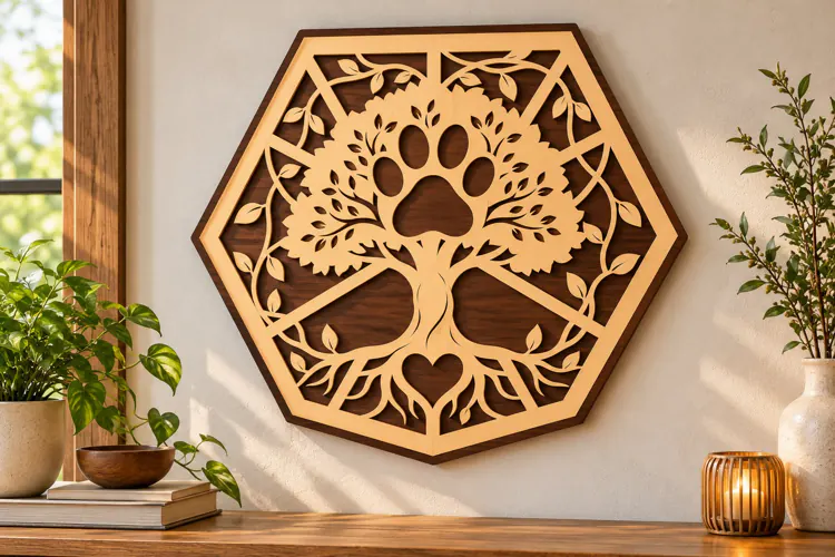 Hexagon Paw Print Tree Laser Cut SVG hexagon paw tree svg