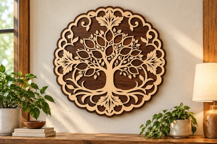 Round Floral Mandola Tree Art SVG round floral mandala tree example image 1