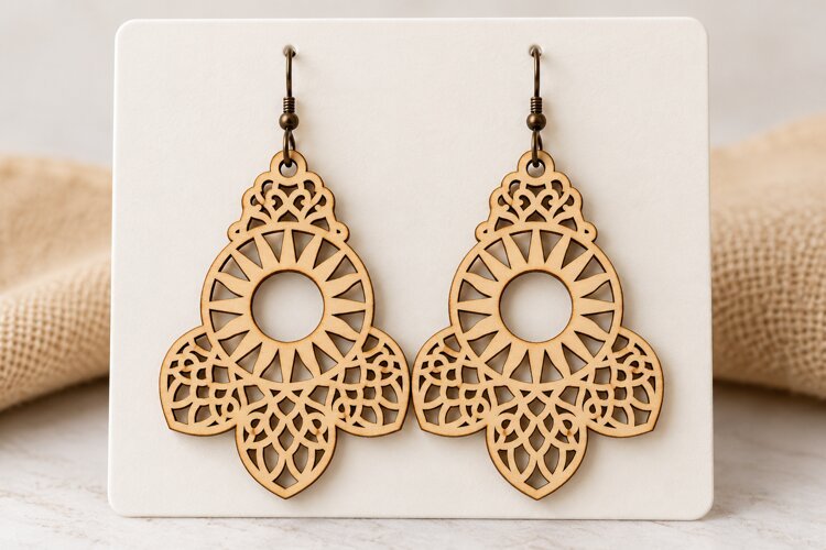 Mandala Sun Frame Drop Laser Cut Earrings SVG Pattern laser example image 1