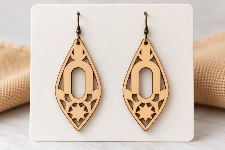 Geometric Marquise Cutout Frame Laser Cut Earrings SVG lase example image 1