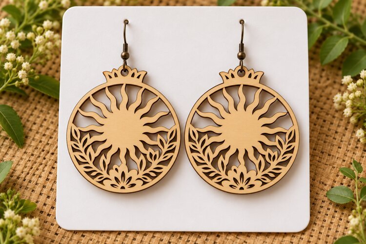 Round Sunburst Mandala Floral Laser Cut Earrings SVG Templat example image 1