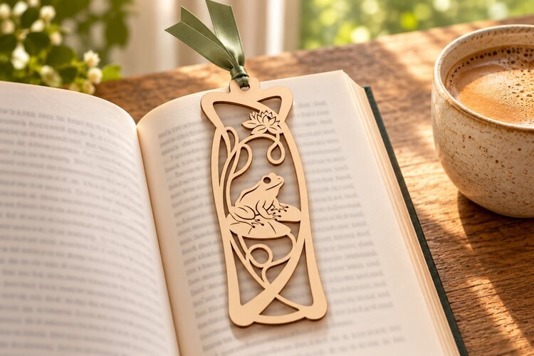 Arch Cute Frog Lily Pad Bookmark Laser Cut SVG Template example image 1