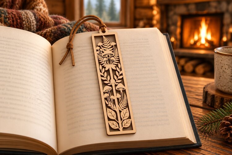 Rectangle Botanical Forest Leaf Bookmark Laser Cut SVG example image 1