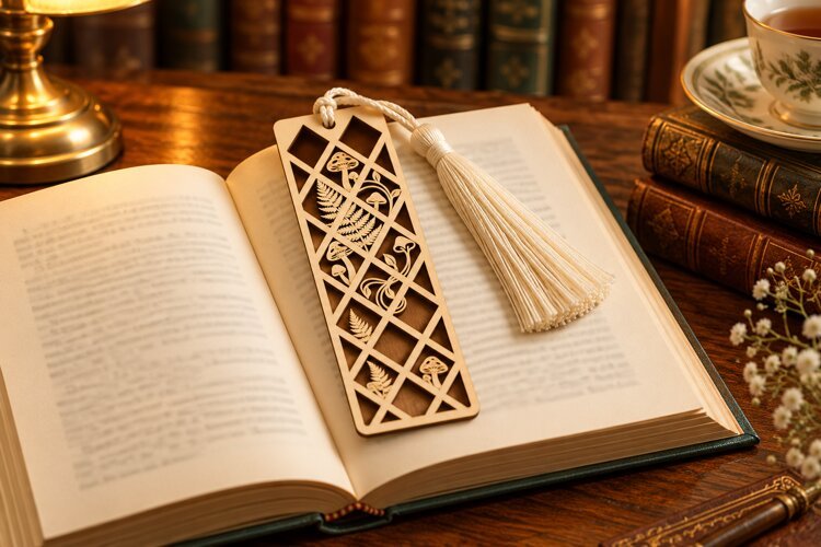Geometric Botanical Bookmark Laser Cut SVG Design laser cut example image 1