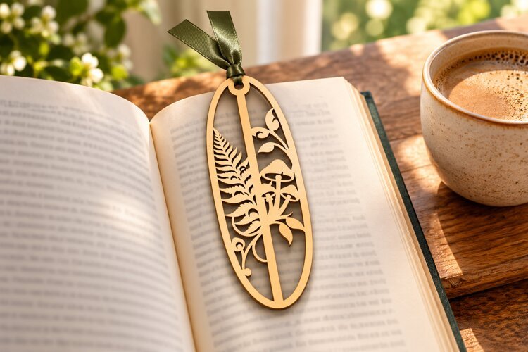 Oval Botanical Fern Forest Bookmark Laser Cut SVG Design example image 1