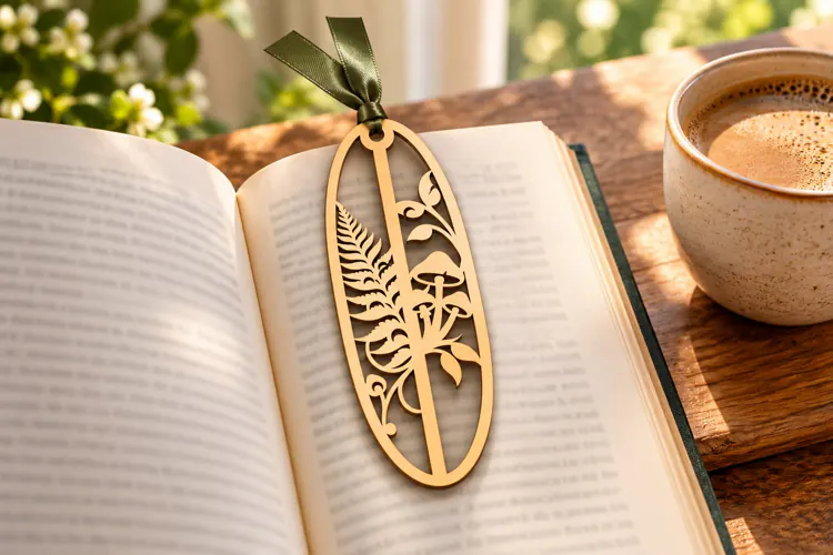Oval Botanical Fern Forest Bookmark Laser Cut SVG Design