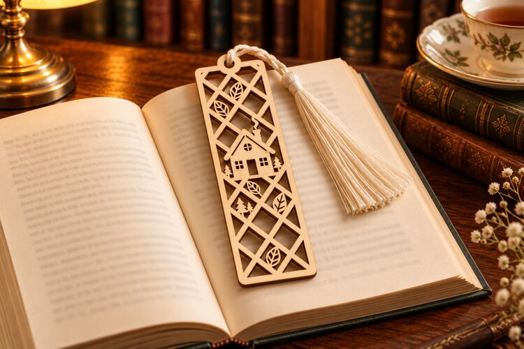 Lattice Forest Cabin Botanical Bookmark Laser Cut SVG laser example image 1