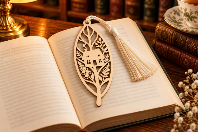Leaf Shape Cottage House Botanical Bookmark Laser Cut SVG