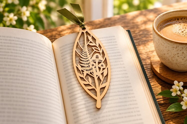 Leaf Shape Forest Bird Branch Bookmark Laser Cut SVG Templat example image 1