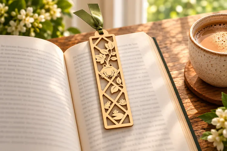 Rectangle Floral Lattice Bookmark Laser Cut SVG Design laser