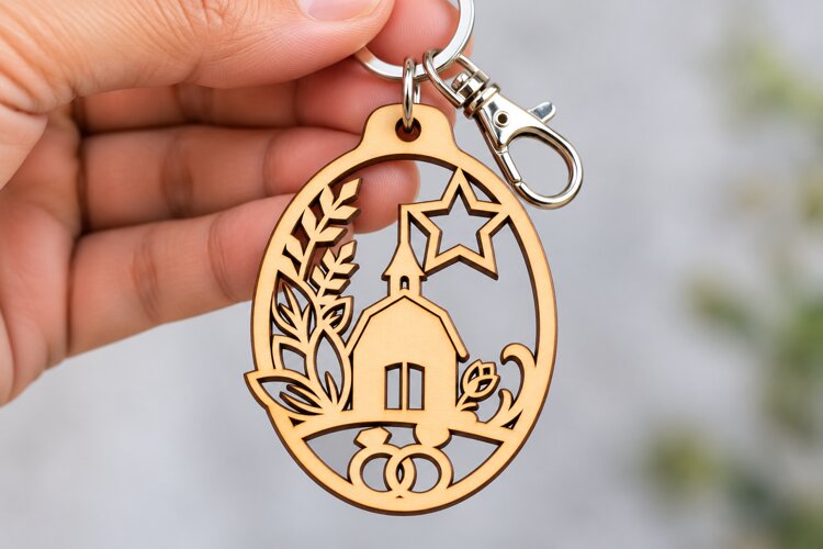 Oval Tree Keychain Laser Cut SVG oval tree keychain svg example image 1