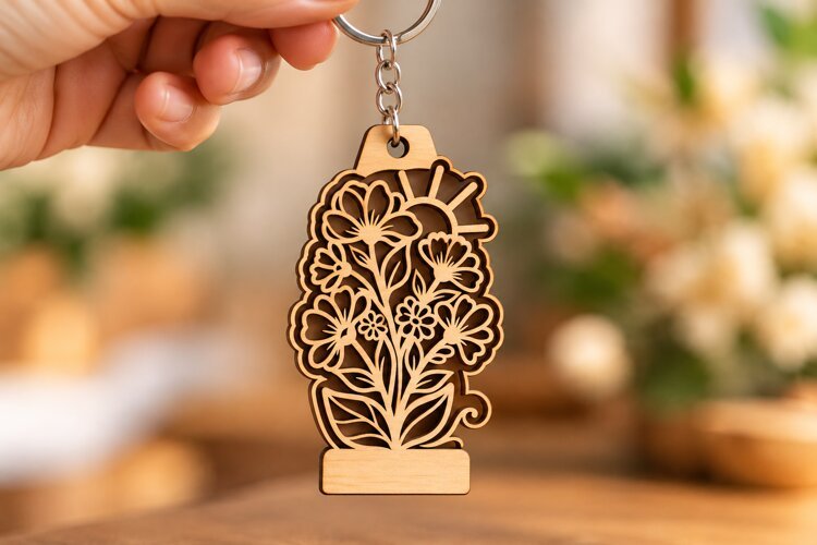 Tall Tree Keychain Laser Cut SVG tall tree keychain svg, example image 1